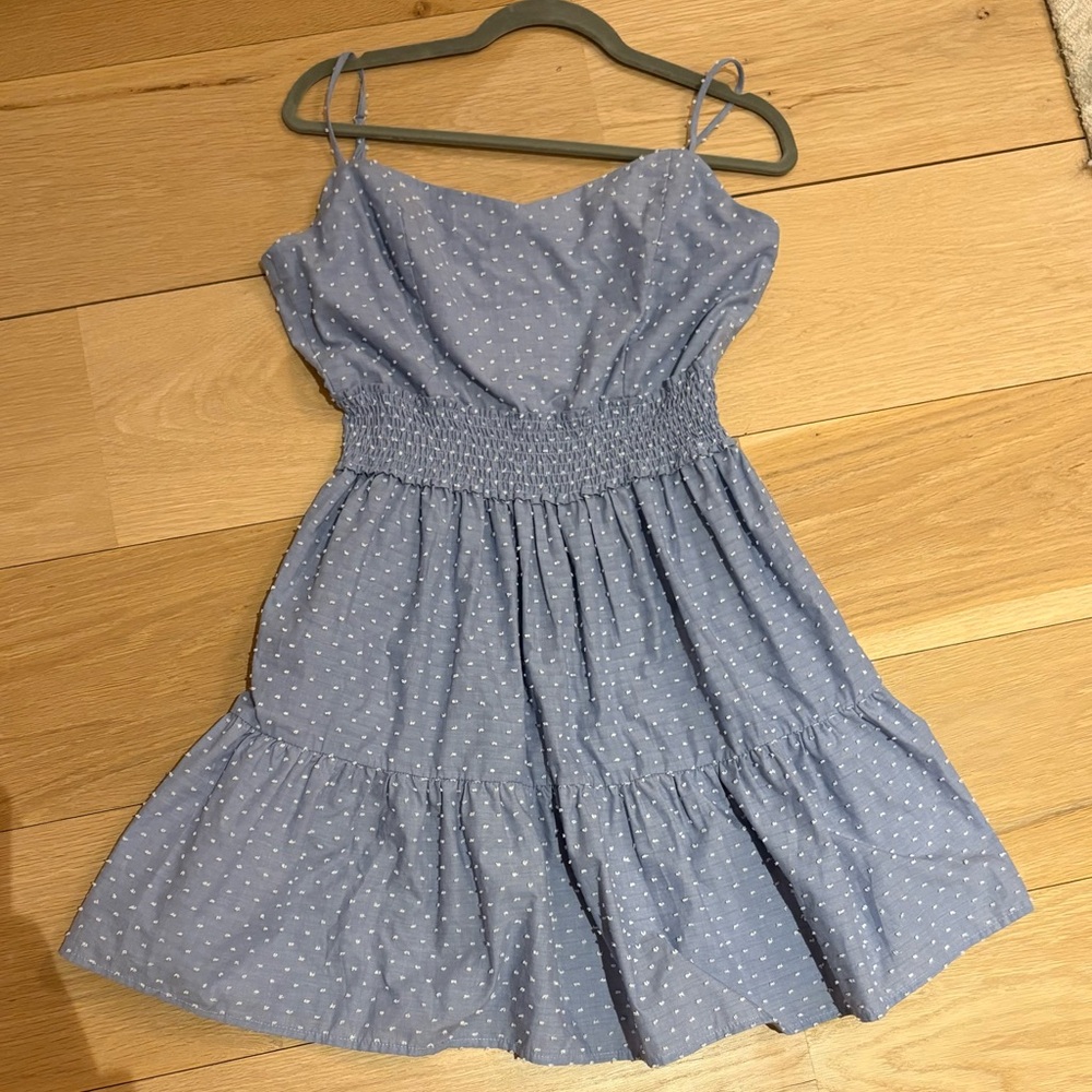 Light Blue Dress with White Embroidered Details